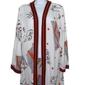 Womens Art to Wear Open Front Duster Cardigan M Long Beaded Festival Burning Man